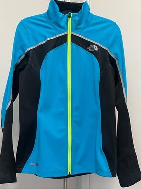 The North Face  Blue and Black Zip-Front Jacket with Neon Zipper